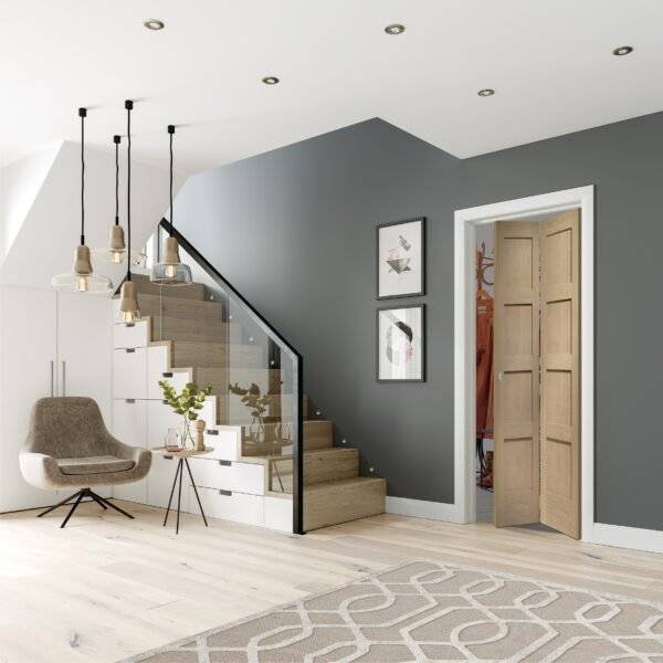 INTERNAL OAK SHAKER 4 PANEL BI-FOLD DOOR