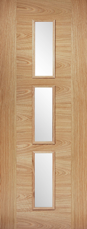 Wooden door with three vertical glass panels
