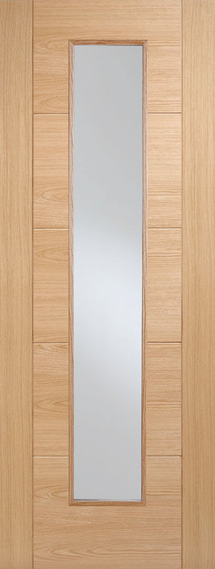 Wooden door with a glass panel