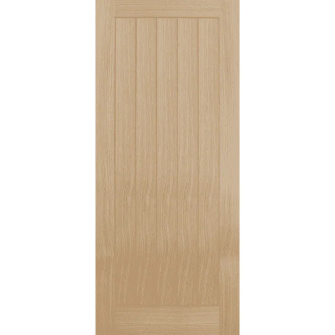 Wooden door with a light brown finish on a white background