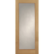 Wooden door with a glass panel on a white background