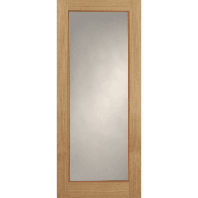 Wooden door with a glass panel on a white background