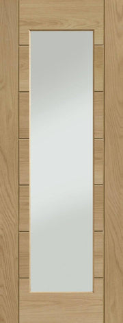 Wooden door with a glass panel
