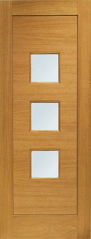 Wooden door with three rectangular glass panels
