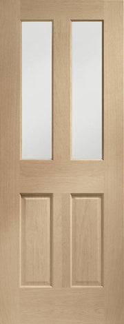 Wooden door with two vertical glass panels and two horizontal panels