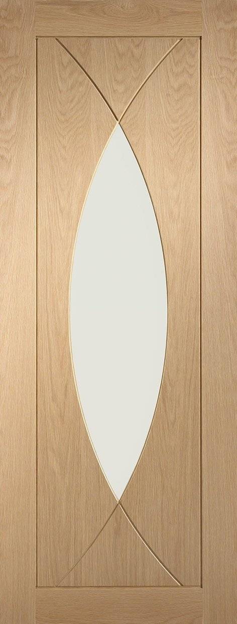 Wooden door with a central oval glass panel