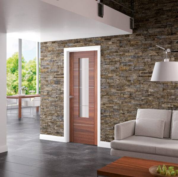 INTERNAL WALNUT PRE‑FINISHED PORTICI WITH CLEAR GLASS DOOR