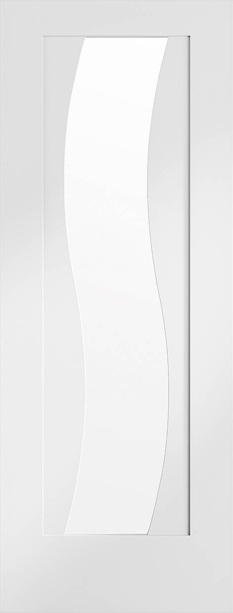 White door with a modern glass panel design on a white background