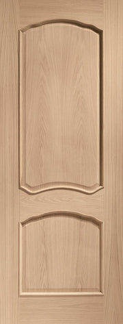 Wooden door with two arched panels on a light wood background