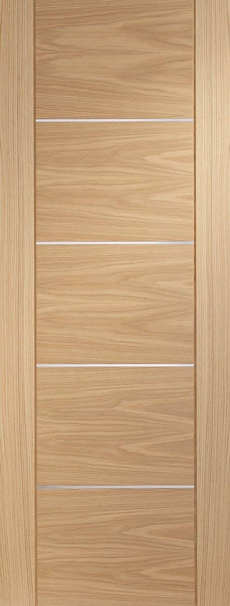 Wooden door with a light brown finish and horizontal slats