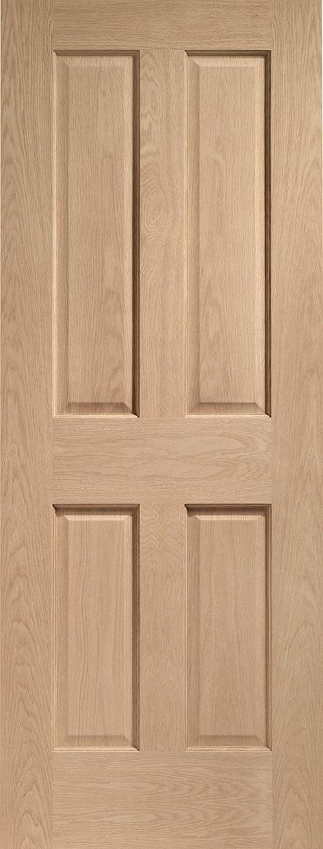 Wooden door with four panels on a plain background