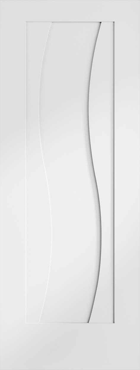 White door panel with a wavy design on a white background