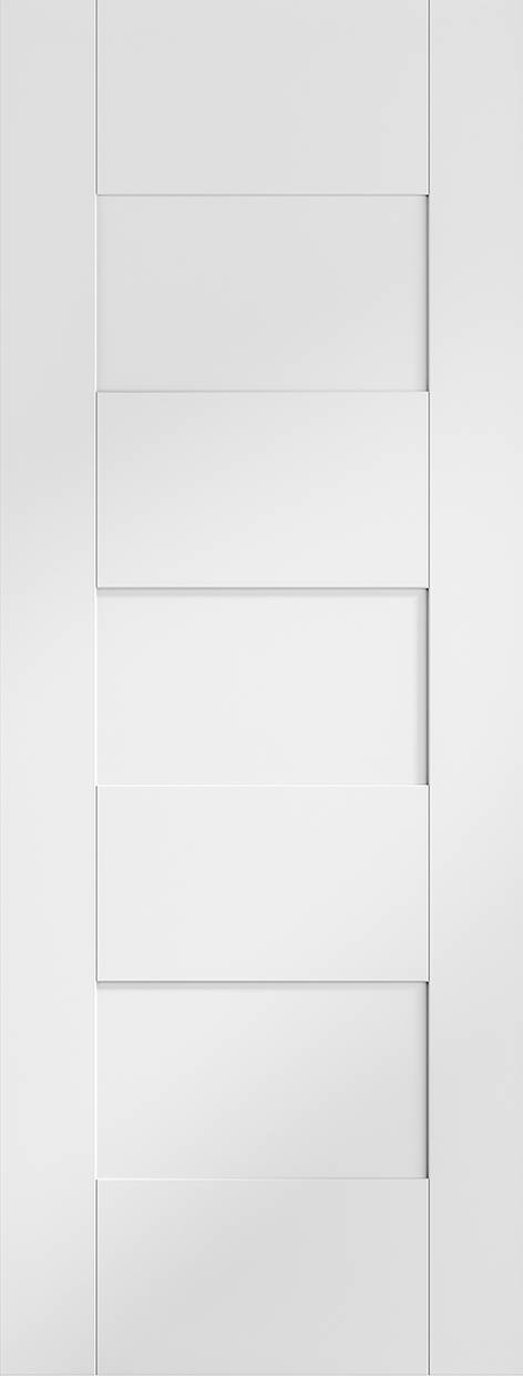 White paneled door with a modern design on a white background