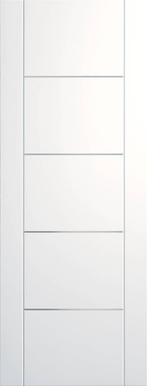 White door with horizontal slats on a white background
