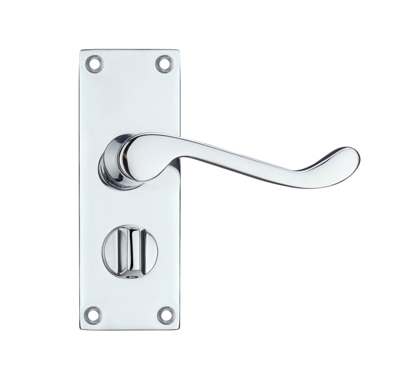 Chrome door handle and plate on a white background