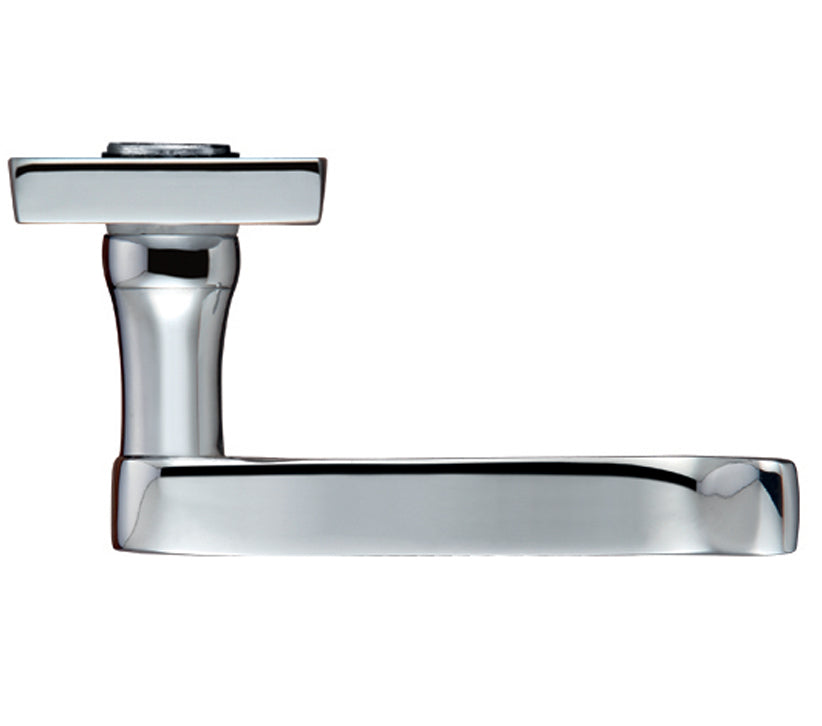 Chrome door handle on a white background