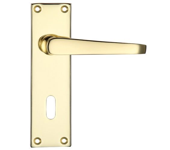 ZOO HARDWARE PROJECT RANGE VICTORIAN FLAT DOOR HANDLES ON BACKPLATE, ELECTRO BRASS - (SOLD IN PAIRS)