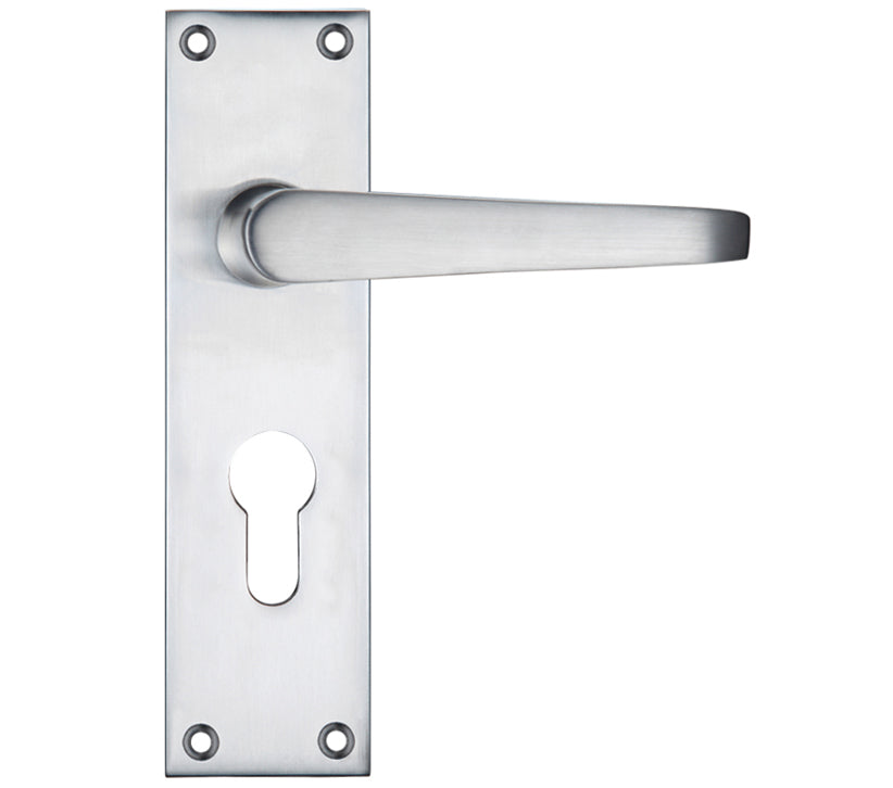 ZOO HARDWARE PROJECT RANGE VICTORIAN FLAT DOOR HANDLES ON BACKPLATE, SATIN CHROME - (SOLD IN PAIRS)