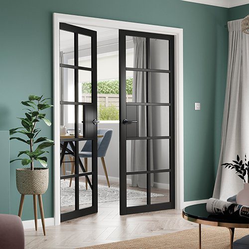PLAZA BLACK GLAZED CLEAR GLASS INTERNAL DOOR