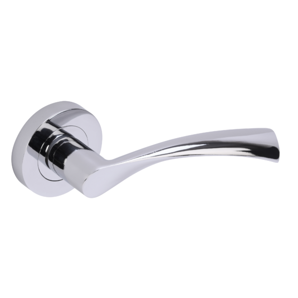 Chrome door handle on a white background