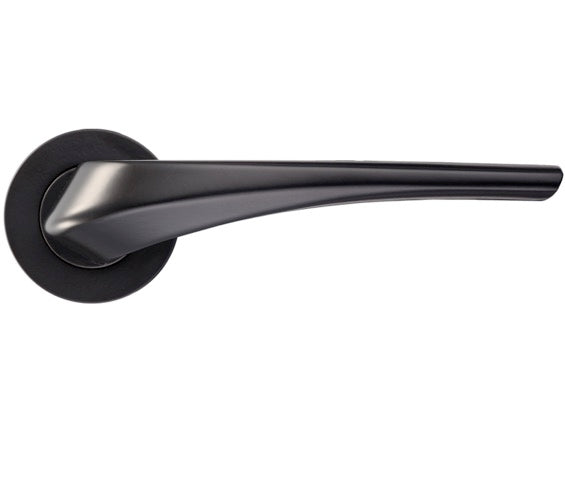 ZOO HARDWARE ROSSO MANIGLIE ARIES LEVER ON ROUND ROSE POWDER COATED BLACK - RM060PCB (SOLD IN PAIRS)