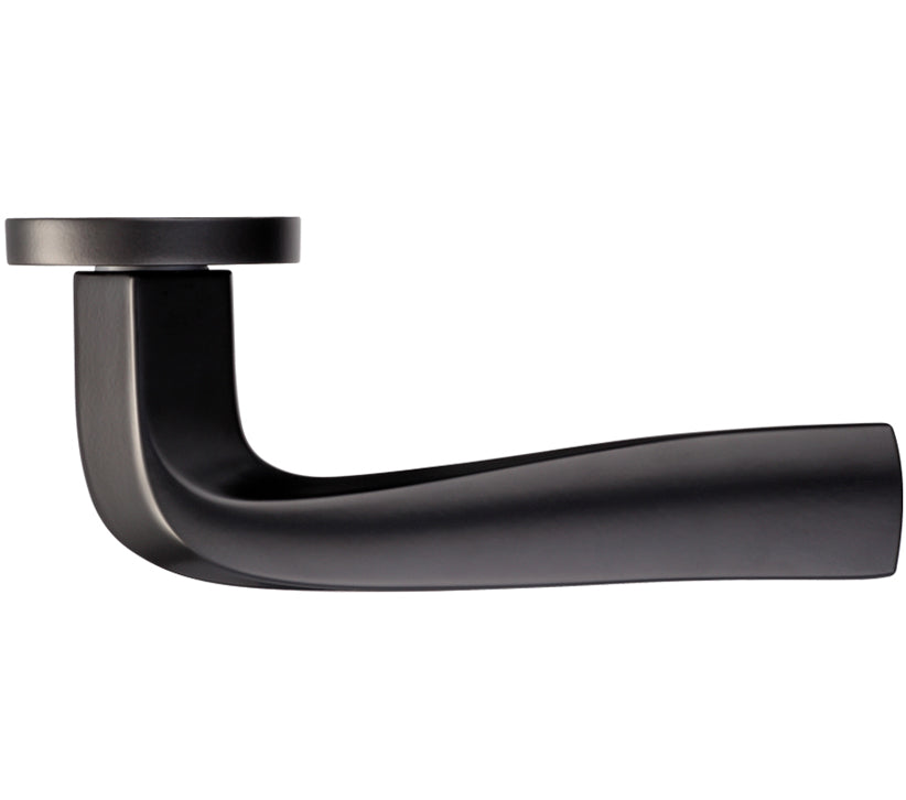 ZOO HARDWARE ROSSO MANIGLIE ARIES LEVER ON ROUND ROSE POWDER COATED BLACK - RM060PCB (SOLD IN PAIRS)