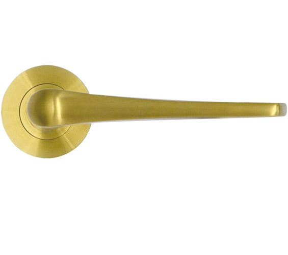 ZOO HARDWARE ROSSO TECNICA COMO GRADE 304 STAINLESS STEEL LEVER ON ROUND ROSE PVD SATIN BRASS – RT020PVDSB (SOLD IN PAIRS)