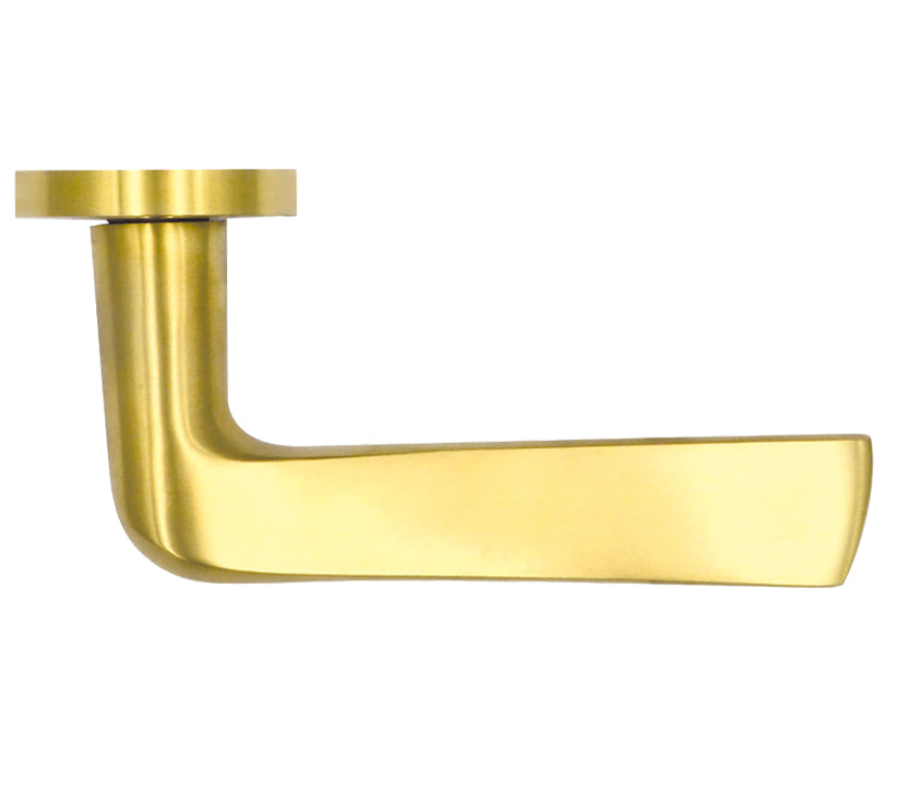 ZOO HARDWARE ROSSO TECNICA COMO GRADE 304 STAINLESS STEEL LEVER ON ROUND ROSE PVD SATIN BRASS – RT020PVDSB (SOLD IN PAIRS)