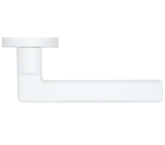 White metal handle on a white background