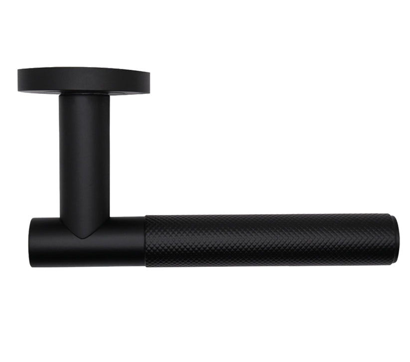ZOO HARDWARE ROSSO TECNICA ORTA GRADE 304 STAINLESS STEEL KNURLED LEVER ON ROUND ROSE POWDER COATED BLACK – RT060PCB (SOLD IN PAIRS)