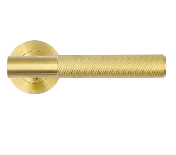 ZOO HARDWARE ROSSO TECNICA ORTA GRADE 304 STAINLESS STEEL KNURLED LEVER ON ROUND ROSE PVD SATIN BRASS – RT060PVDSB (SOLD IN PAIRS)