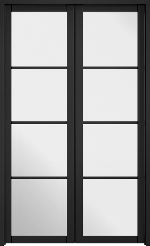 Black-framed glass door with a grid pattern