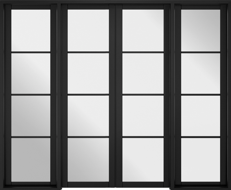 Black-framed glass door with multiple panes