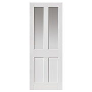 White door with two glass panels on a white background