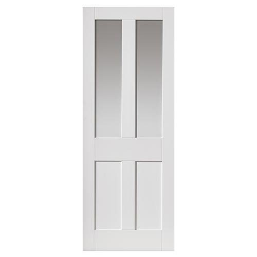 White door with two glass panels on a white background