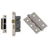 NEVA FIRE DOOR HANDLE PACK ON BACK PLATE WITH LOCK AND 75MM LATCH - MATT SATIN BLACK