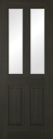 Dark wooden door with two vertical glass panels