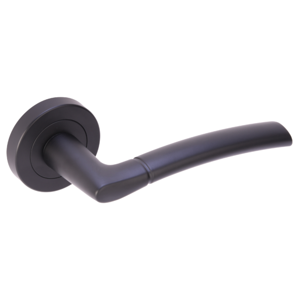 Dark gray door handle on a white background