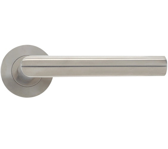 ZOO HARDWARE VIER MITRED LEVER ON ROUND ROSE  SATIN STAINLESS STEEL - VS010S (SOLD IN PAIRS)