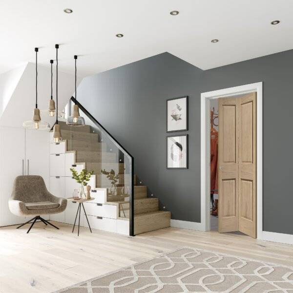 INTERNAL OAK VICTORIAN 4 PANEL BI-FOLD DOOR