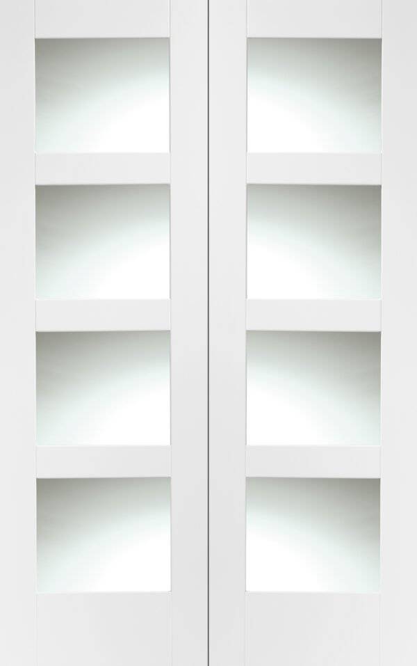 INTERNAL WHITE PRIMED SHAKER DOOR PAIR WITH CLEAR GLASS