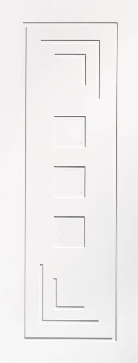 White door with geometric pattern on a white background