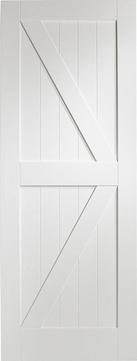 White wooden door with geometric design
