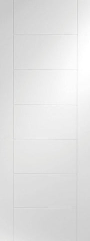 White paneled door with horizontal lines