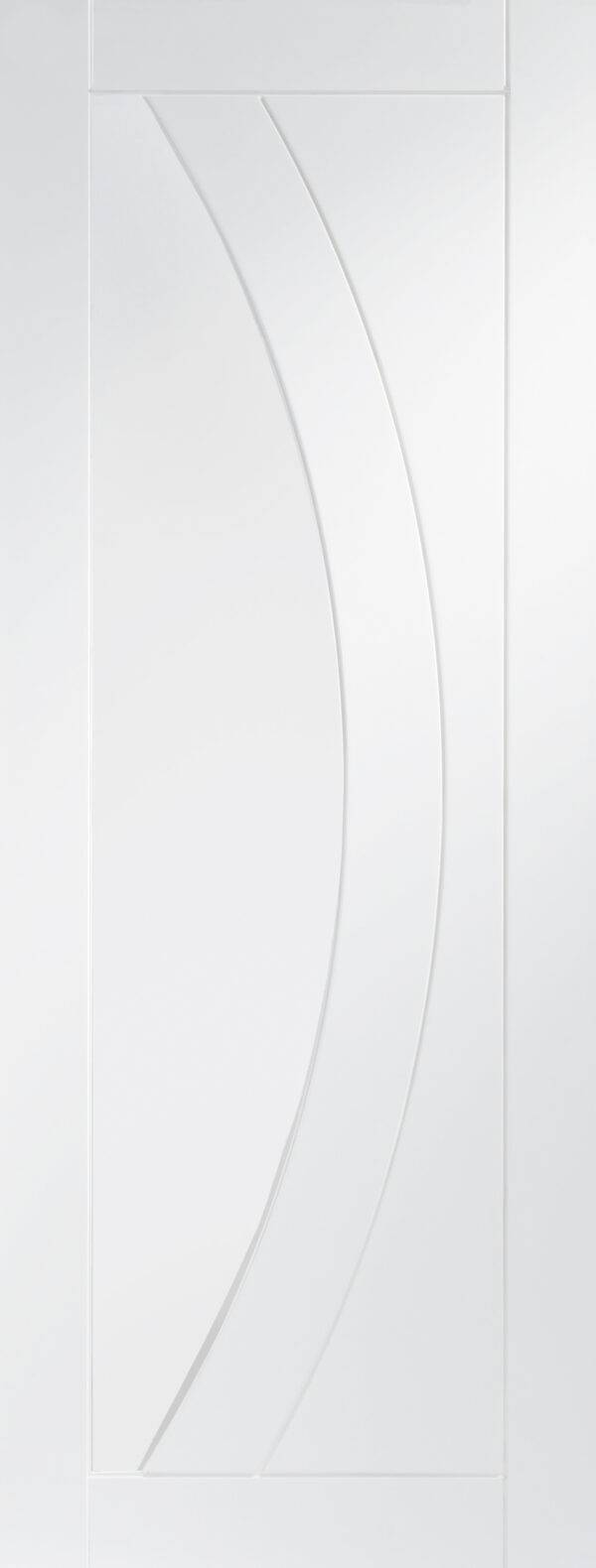 White door with a modern design featuring curved lines on a white background