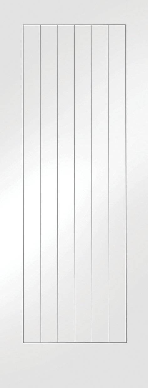 White door with vertical slats on a white background