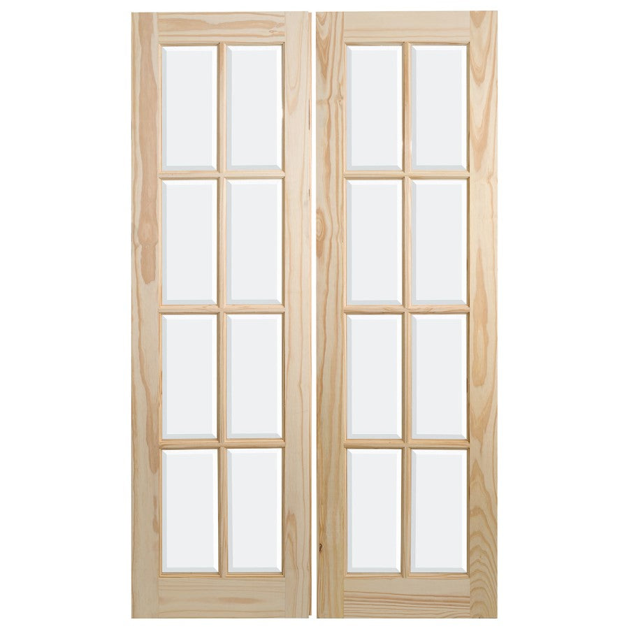 GLAZED SEMI CLEAR PINE NEWLAND 8 LITE FRENCH PAIR