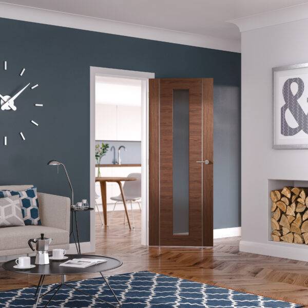 INTERNAL WALNUT PRE‑FINISHED FORLI WITH CLEAR GLASS DOOR