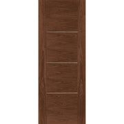 Wooden door with a dark brown finish on a white background