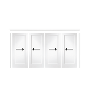 White doors with arrows indicating measurement points on a white background